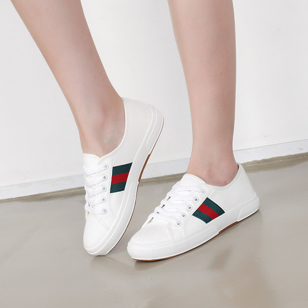 [GIRLS GOOB] Women's Lace Up Casual Comfort Sneakers, Classic Fashion Shoes, Synthetic Fiber - Made in KOREA